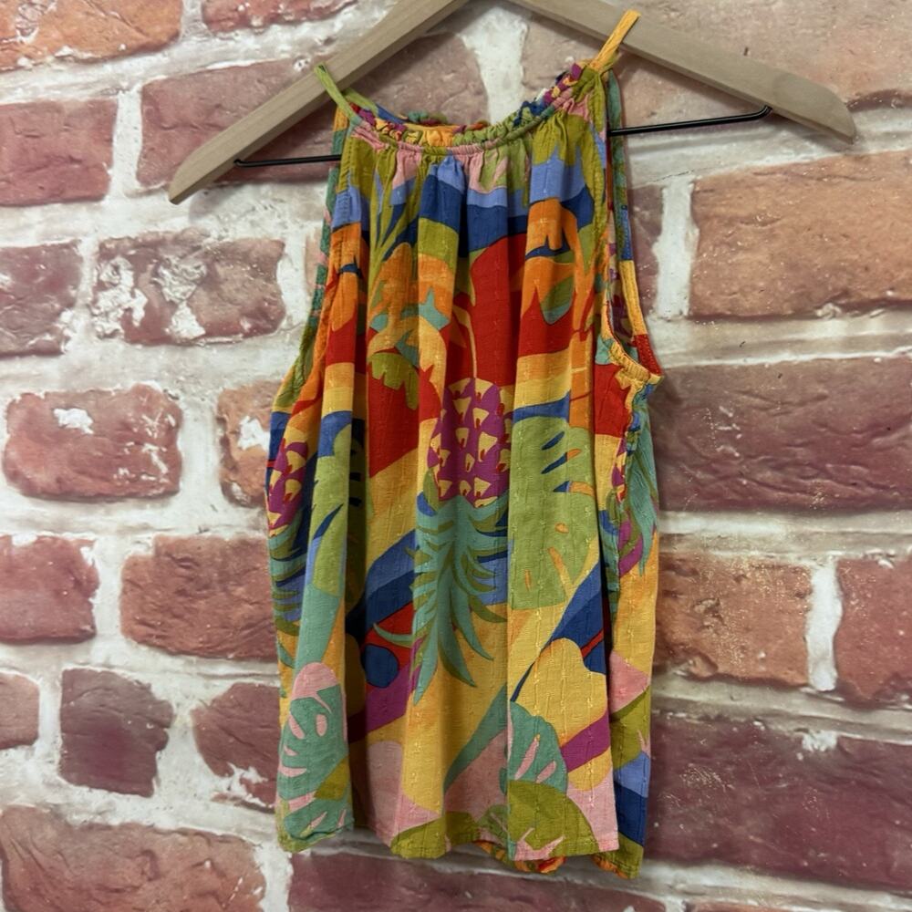 Christian Siriano Halter Top Women's XS Multicolor Tropical Palm Floral Shirt - Picture 3 of 8